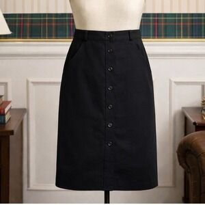 Vtg Lauren Ralph Lauren Womens Sz 10 Linen Midi Skirt Black Career Office Work L